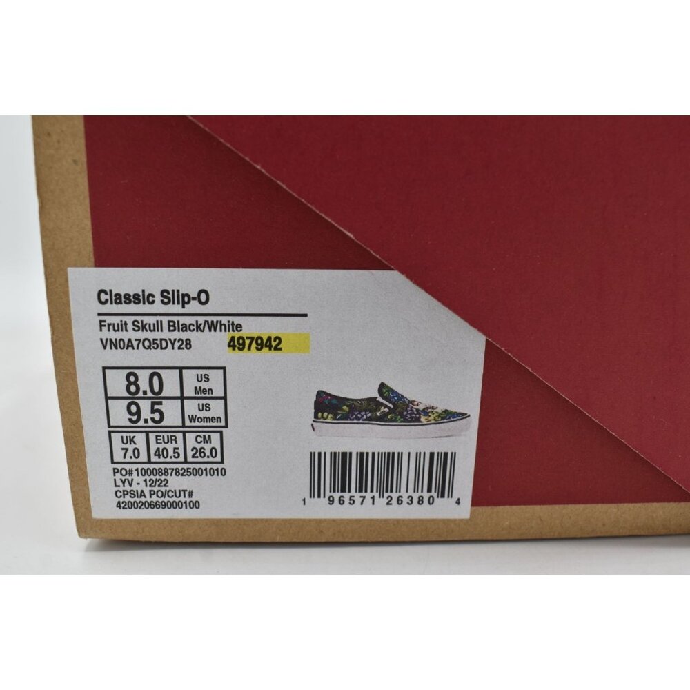 Vans Womens Size 9.5 Black White Fruit Skull Classic Slip On Sneakers Shoes - Picture 13 of 13